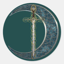 Épée et lune celtiques adhésif rond