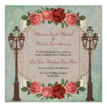 Épouser italien vintage de réverbères et de roses cartons d'invitation