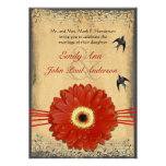 Épouser vintage d'oiseaux de marguerite orange rou invitations personnalisées