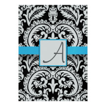 Équilibre lumineux d'Aqua de damassé noire et blan Invitations Personnalisées