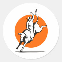 Équitation de taureau de cowboy de rodéo autocollant rond