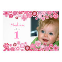 ęr Carte photo rose d'invitation de partie d'anniv