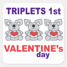 Ęr jour de Valentines de triplets Autocollants Carrés