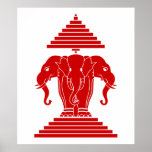 Erawan trois a dirigé le Laotien d'éléphant/drapea Posters