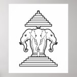 Erawan trois a dirigé le Laotien d'éléphant/drapea Poster