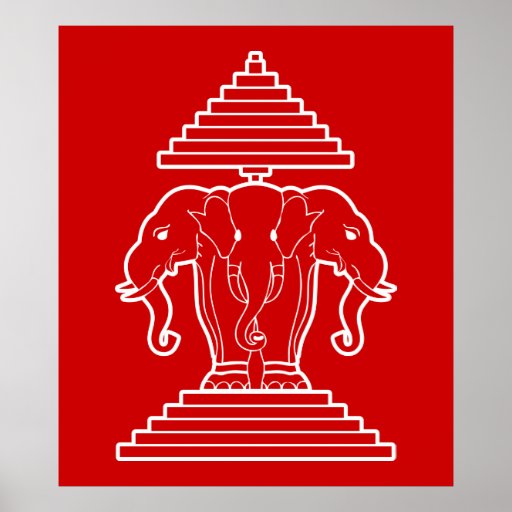 Erawan trois a dirigé le Laotien d'éléphant/drapea Poster