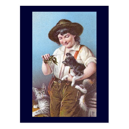 Ère victorienne d'écrevisses, de chat et de chien carte postale