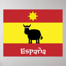 Espagnol mignon Taureau, drapeau et affiche de sou