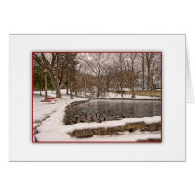 Étang de canard dans la carte de note de neige d'h