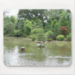 Étang de jardin avec des canards de natation tapis de souris