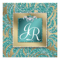 Étincelle turquoise florale de mariage de feuille  invitations
