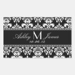Étiquette blanc noir de vin de mariage damassé autocollants rectangulaires