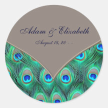 Étiquette bleu de faveur de mariage de paon de Bro Adhésif