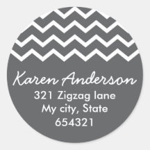 Étiquette de adresse gris de zigzag de motif de zi adhésifs ronds