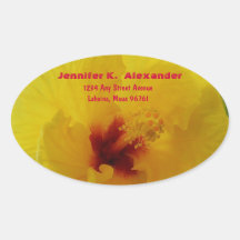 Étiquette de adresse jaune de fleur de ketmie autocollants
