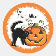étiquette de cadeau de chat de Jack-o'-lantern N Adhésifs