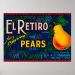 Étiquette de caisse de poire d'EL Retiro Affiches