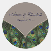 Étiquette de faveur de mariage de paon de Brown bl Autocollant Rond