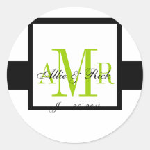 Étiquette élégant vert pomme de monogrammes de mar adhésif rond