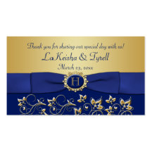 Étiquette florale de Merci de faveur d'or bleu de  Carte De Visite
