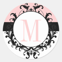 Étiquette français chic de rose de damassé du mono autocollants