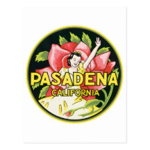 Étiquette vintage de bagage de Pasadena la Califor Carte Postale