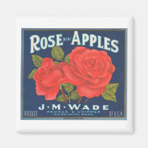 Étiquette vintage de caisse de pommes roses de mar aimants