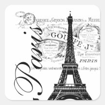 Étiquette vintage de Paris et de Tour Eiffel Autocollant Carré