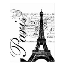 Étiquette vintage de Paris et de Tour Eiffel Carte Postale