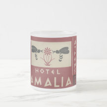 Étiquette vintage de voyage d'Amalia d'hôtel d'Ath Tasses