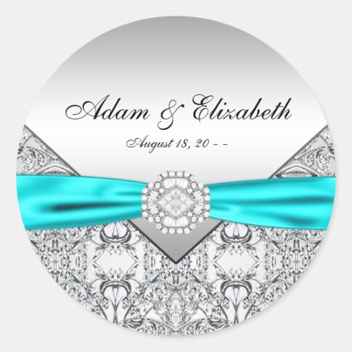 Étiquettes bleus turquoises de faveur de noces de  autocollant