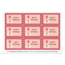 Étiquettes de cadeau de fille de chien d'os et de  invitations