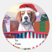 Étiquettes de cadeau de surprise de Noël de beagle Autocollants Ronds