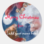 Étiquettes de Joyeux Noël Père Noël et de faune Autocollant Rond