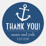 Étiquettes de Merci d'ancre de bateau (bleu-foncé) Autocollant Rond