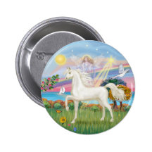 Étoile d'ange - cheval Arabe blanc (rond) Badges Avec Agrafe