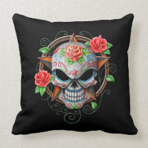 Étoile de crâne de sucre, noire coussin
