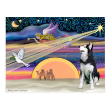 Étoile de Noël - chien de traîneau sibérien 1 Carte Postale