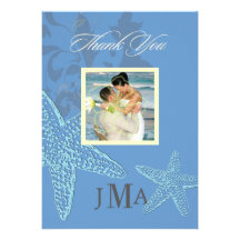 Étoiles de mer, cartes de Merci de monogramme, pla Faire-part Personnalisables