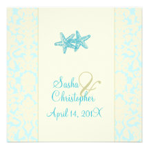 Étoiles de mer + invitations de mariage damassé