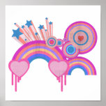 Étoiles punks roses et spirales d'arc-en-ciel affiche