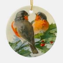 Européen Robin et houx Ornement De Noël