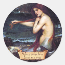 "Ex-libris de Pre-Raphaelite de la sirène" Adhésif Rond