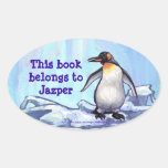 Ex-libris mignon de pingouin stickers ovales
