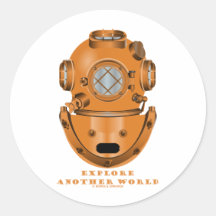 Explorez un autre monde (le casque de plongée prof adhésif rond