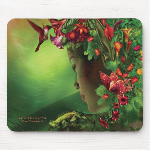 Fae dans le chapeau Mousepad de fleur Tapis De Souris