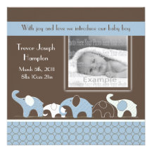 Faire-part bleu de bébé d'éléphant