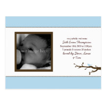 Faire-part bleu de bébé d'oiseau carte postale