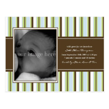 Faire-part de bébé de chocolat et de rayure bleue cartes postales