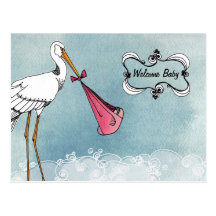 Faire-part de bébé de cigogne carte postale